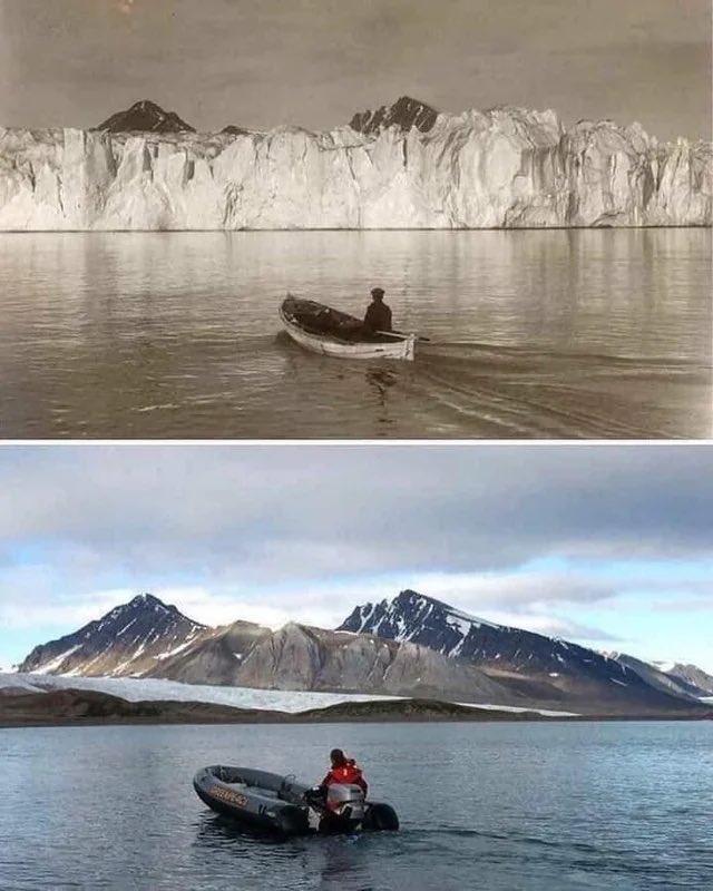 The Arctic ocean photographed in the same place, 107 years ago vs today.