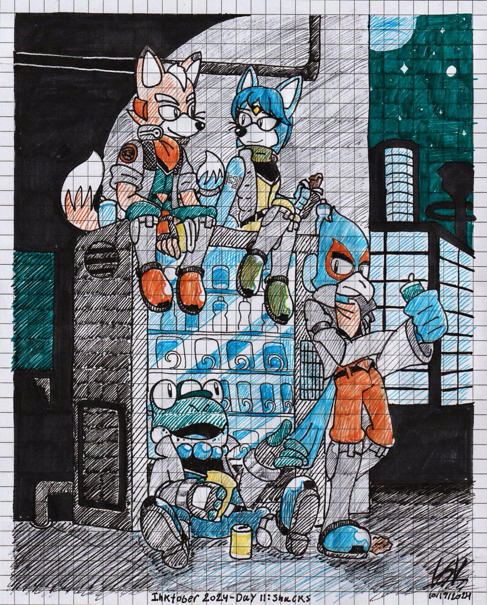 NintenMessenger's tweet photo. Inktober 2024 - Day 11: Snacks.
The Great Fox isn't the only part of the Star Fox team that needs to refuel between missions.
#Inktober #Inktober2024 #InktoberDay11 #InktoberSnacks #Snacks #StarFox #Fanart #FoxMcCloud #Krystal #SlippyToad #FalcoLombardi https://t.co/rdLLIaKixS