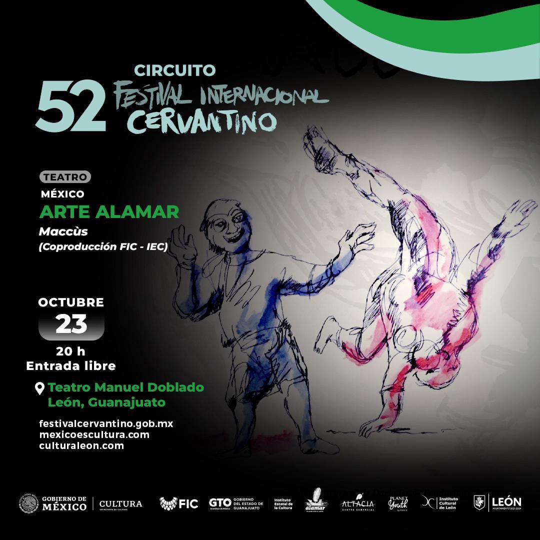 ArteAlamar's tweet photo. Estreno mundial de #Maccùs en el Festival Internacional @cervantino 

Una comedia sobre la censura en tiempos de los griegos.

León, Irapuato, Purísima del Rincón y Guanajuato capital. https://t.co/au9AY6G3Bs