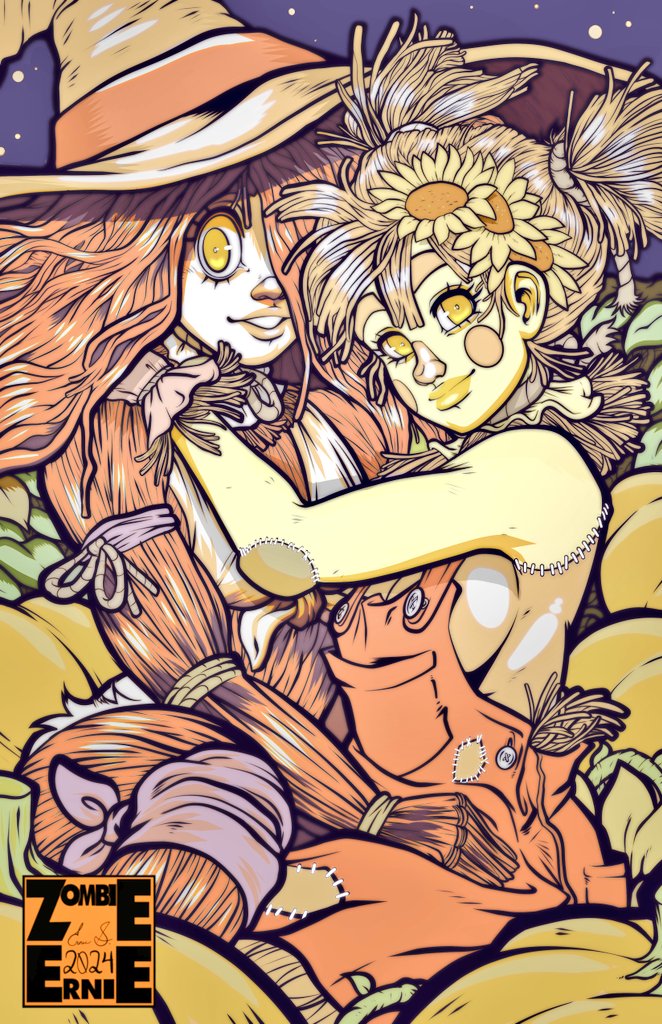 Tonight's main even post! @pk_xull scarecrow girl (and honorary Ghouls Club member) Haylee and my only drawn once and never again until now scarecrow girl Strawphanie, TOGETHER AT LAST!