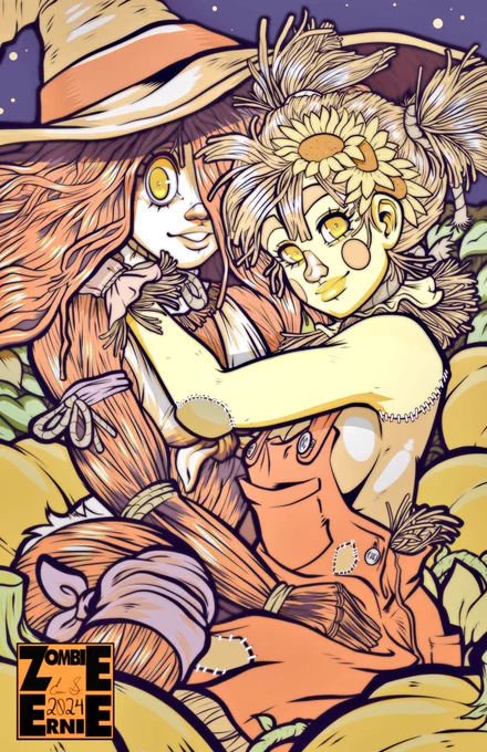 Tonight's main even post! @pk_xull scarecrow girl (and honorary Ghouls Club member) Haylee and my only drawn once and never again until now scarecrow girl Strawphanie, TOGETHER AT LAST! 