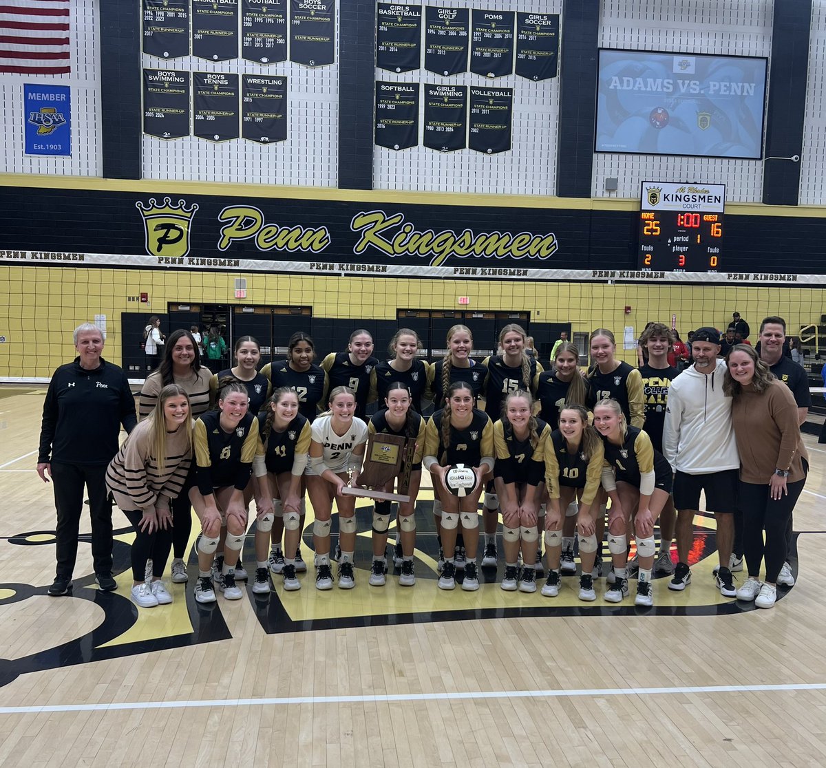 Sectional Champs! We beat Adams in the Championship 3-0. 🏆👏🏐 <a href="/PennHS_VB/">Penn High School Volleyball</a> <a href="/The_Pennant/">Penn Kingsmen Sports</a> <a href="/ihsvca/">IHSVCA</a> <a href="/IndianaPrepVB/">IndianaPrepVolleyball.com</a> <a href="/PrepDigIN/">Prep Dig Indiana</a>