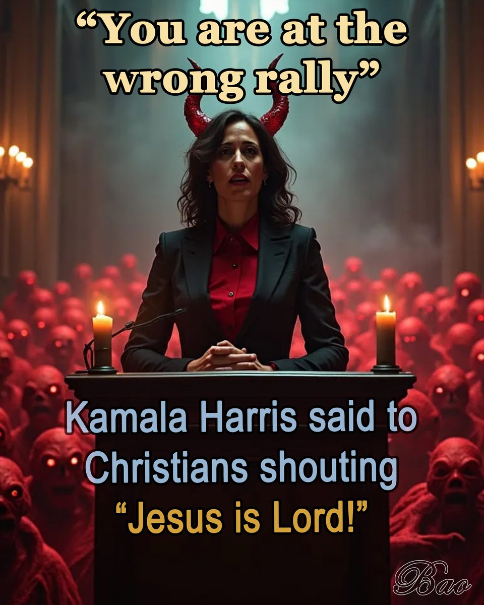 So if you believe Jesus is lord, you are not welcome at a Kamala Harris rally. She said so herself.  These people worship evil and Satan. 

Now is the time to pick your side