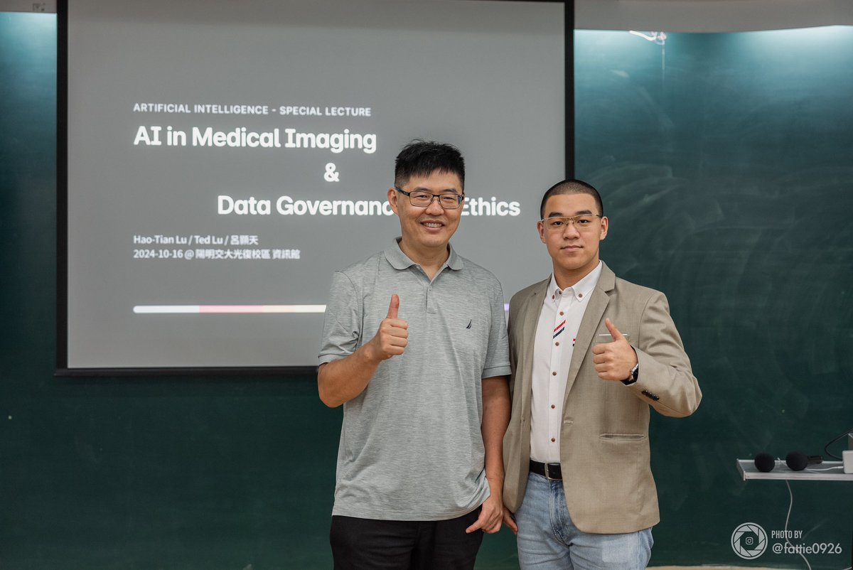 【AI in Medical Imaging &amp; Data Governance / AI Ethics】

2024-10-16 Lecture at the Institute of Artificial Intelligence Innovation, Industry Academia Innovation School, NYCU

Thanks to Dr. Yuan-Fu Yang for the invitation.

📷 by <a href="/fattie0926/">小胖Fattie</a>
