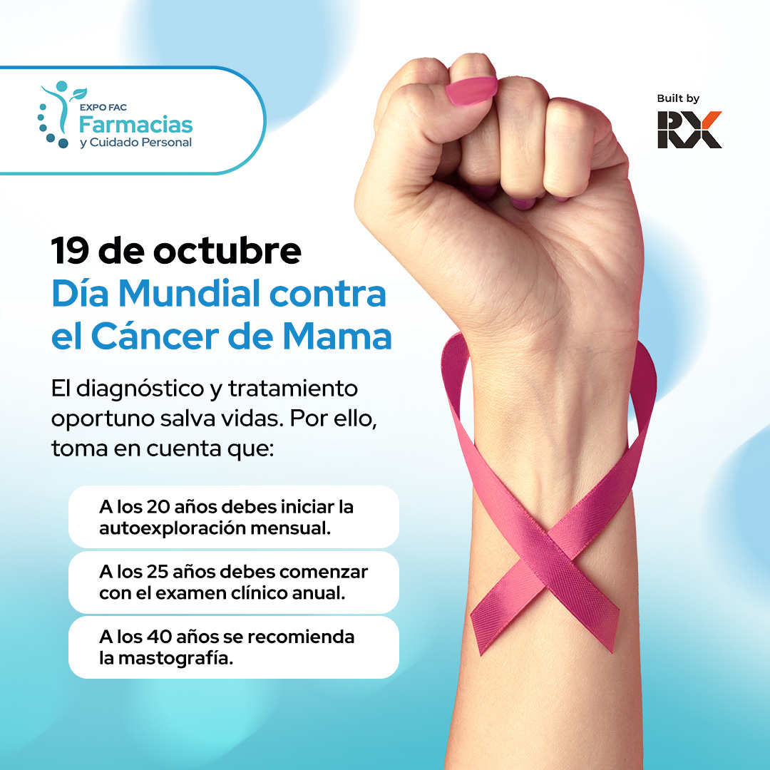 En #ExpoFAC nos unimos al Día Mundial contra el Cáncer de Mama. 🩷

La  autoexploración mensual se recomienda a partir de los 20 años, el examen clínico anual desde de los 25 y la mastografía a partir de los 40 años, son fundamentales para evitar riesgos.