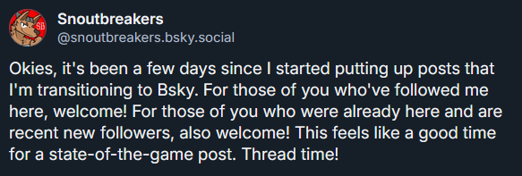 Snoutbreakers's tweet image. I&apos;m transitioning away from posting on Twitter, but I just went and made a state-of-the-game update thread over on Bsky detailing current progress and short-term future plans.