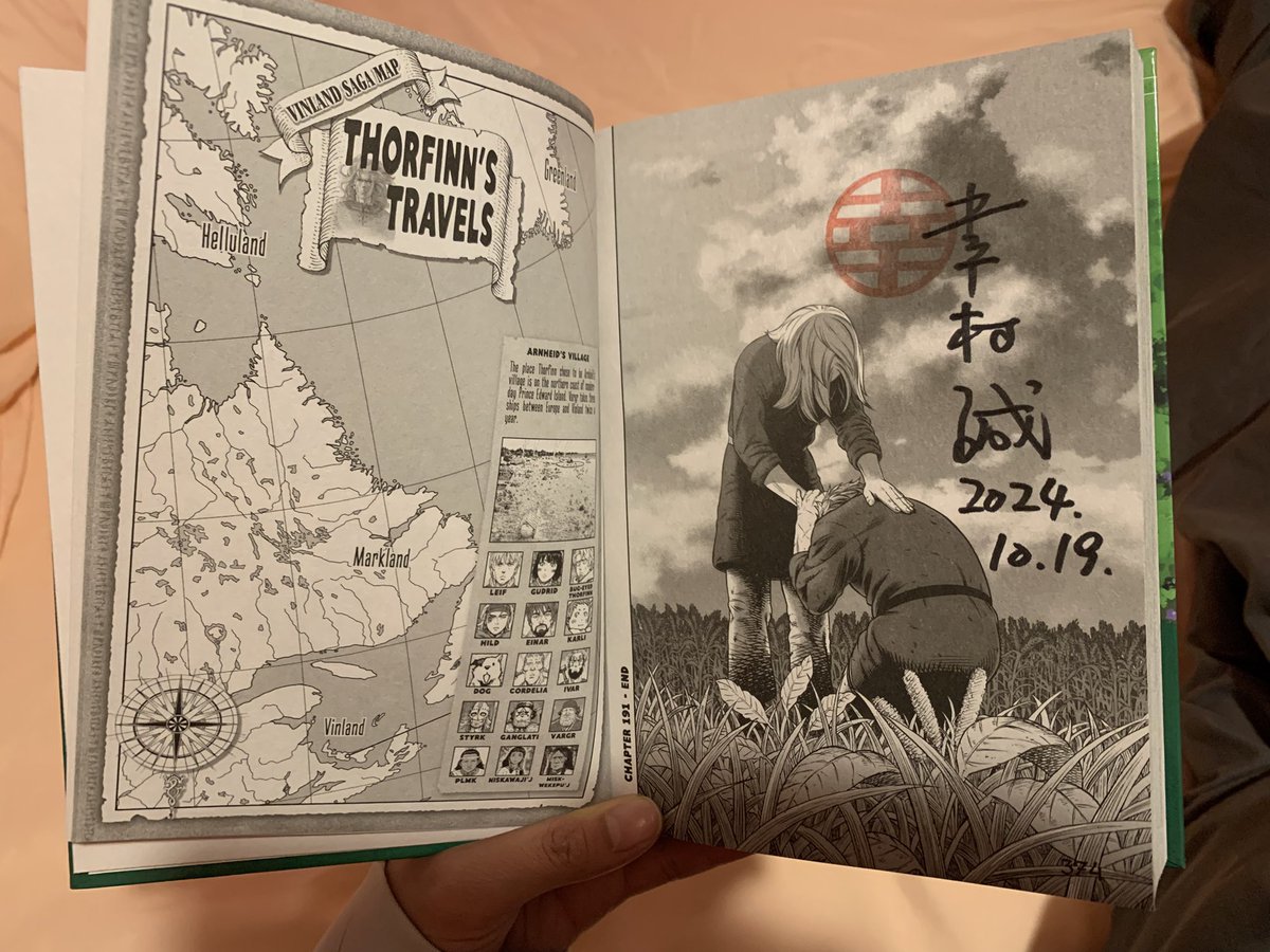 had the privilege of meeting @makotoyukimura and had to get THIS page from one of my favorite chapters of vinland saga signed by him. yukimura-sensei also told me to thank everyone who has told me to read his works so thank you internet!