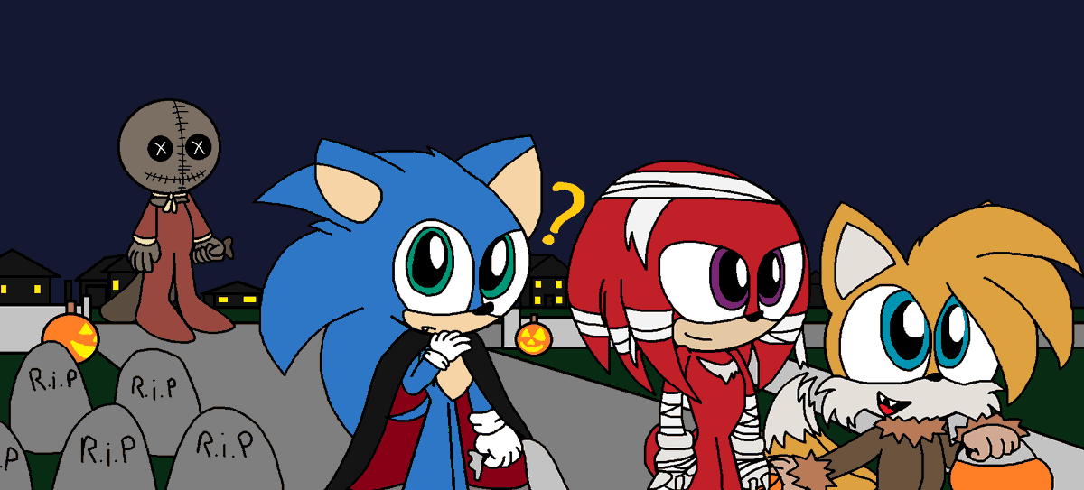 RFandom12's tweet image. Bonus Halloween Themed Drawing #19 &amp;amp; 20: Trick R Treating with Team Movie Sonic

Movie Sonic &amp;amp; his friends went trick or treating, Sonic went to a house by himself but when he got back his friends were gone, but runs into a lil guy named Sam, who might help him find his friends