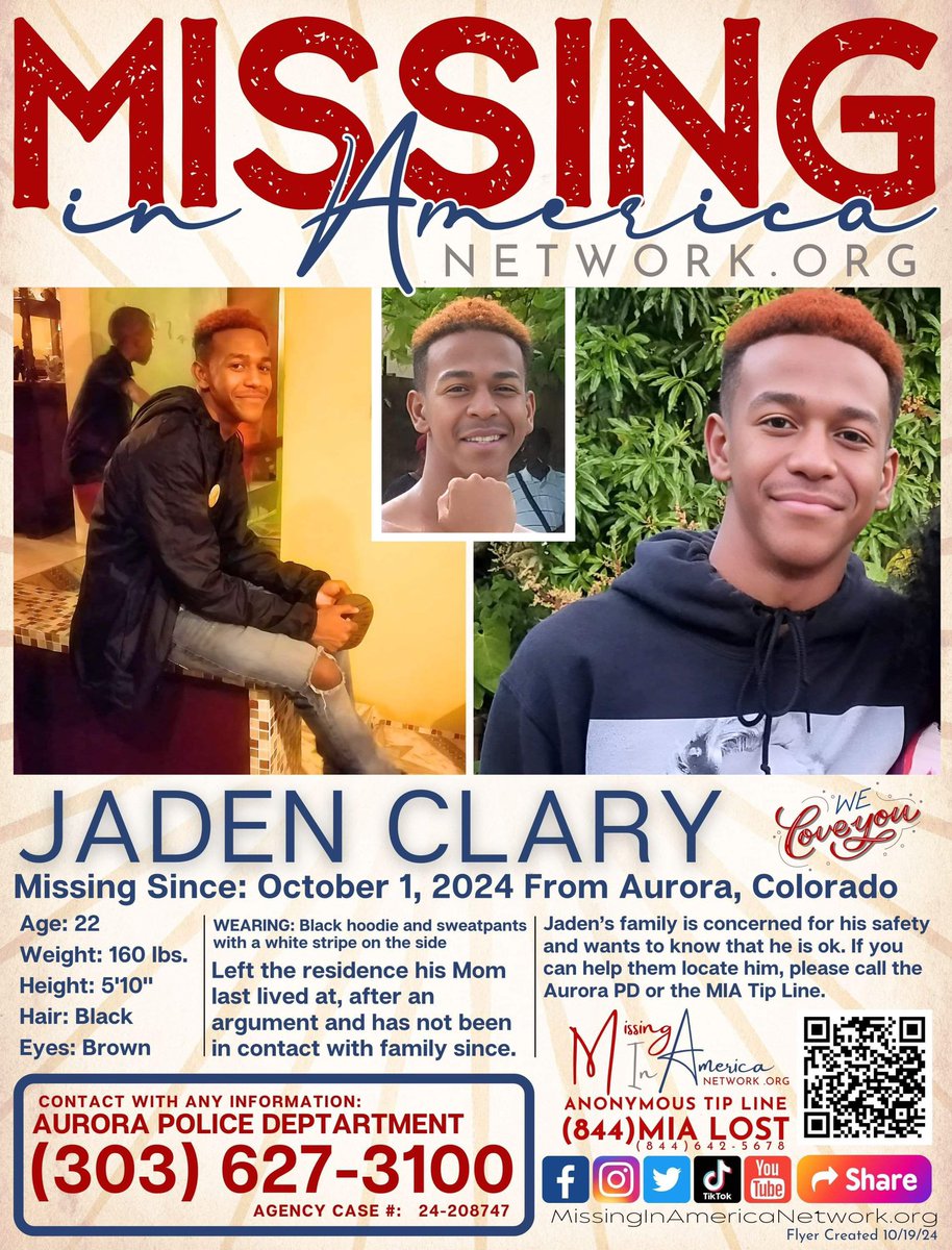 missingNamerica's tweet photo. Jaden Clary (22) 🚨 MISSING 🚨 from Aurora, Colorado since 10/1/24
#MissingInAmericaNetwork 🇺🇸 #MissingInArizona
#CareAndShare 💛 @GurlGeekInFL @Terra_Diane @ArcticfoxTrue @miracle4missing @JointheMOBcrew @erin_knabel @Freyja55228624 @truecrimereplay @TrueCrimeSister @AwarenessTCS @jodicita @lauri0226 @GabbyFind @aware_the @danijbuth @SleuthMom12 @CrimeNJusticeYT @misslmrodriguez @iamlegacy23 @Chloe_DXM @901Lulu @LESLEY000007 @KathiVampyKay @momsource_org @RetweetPeople1 @weston_tina @sfamdk @M1SSINGPERSONS @stuarwebb2 @Jccindy1Cynthia @AnalystHealth @TJ_Ormseth @stars2p @vern_gilbert @CoffindafferFBI @BanfieldonNN @dateline_keith