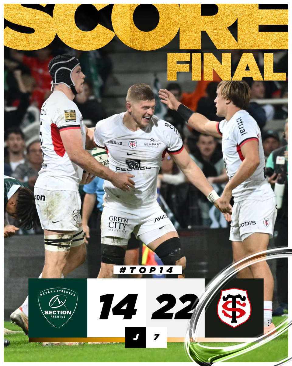 top14rugby's tweet photo. Le @StadeToulousain sort le grand jeu ����
Victoire dans le Béarn pour Toulouse, et premier succès à l'extérieur dans cette J7 🚌 #TOP14 #SPST 

--
Les détails de la rencontre 👉 https://t.co/TnSEsXEukv https://t.co/1k7rbaYLCd
