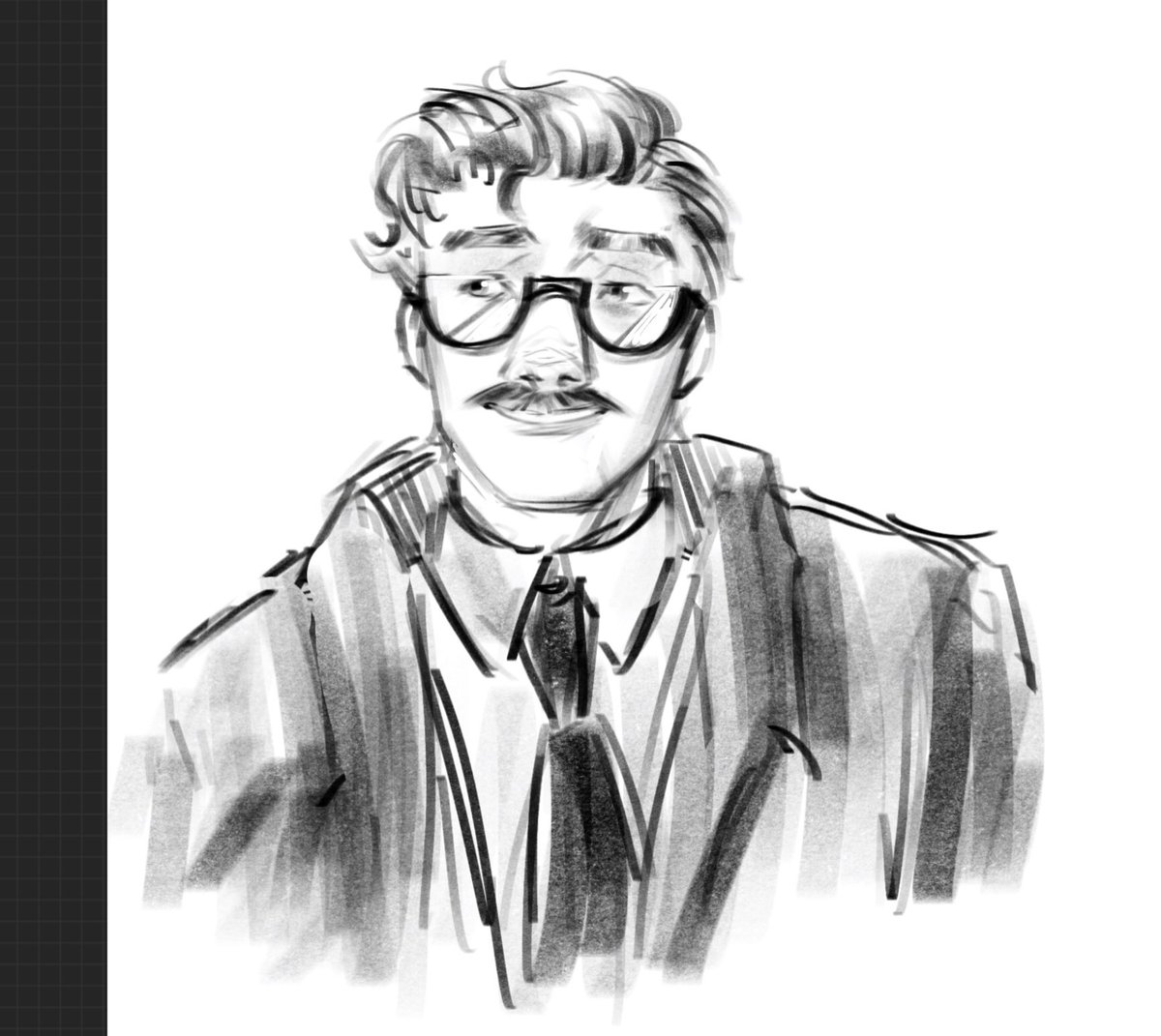 Stardew valley Harvey doodle!! 
There are so many white male characters with brown hair, a green coat, facial hair, and probably a reddish tie wth