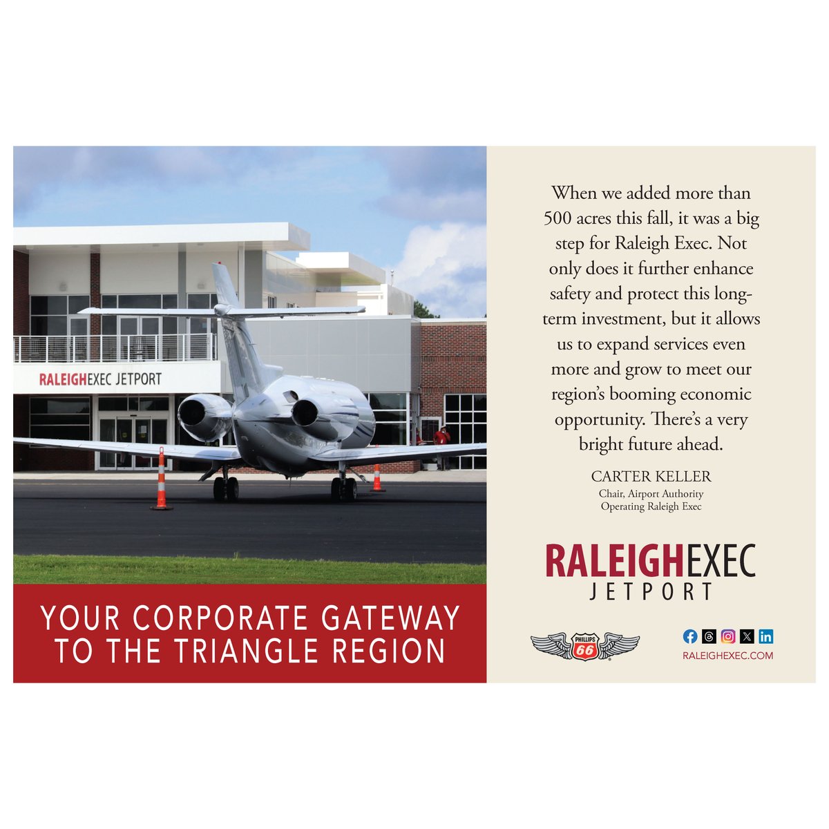 RaleighExec's tweet photo. “When we added more than 500 acres this fall, it was a big step for Raleigh Exec .... There’s a very bright future ahead.” —Carter Keller, Chairman, Airport Authority
(Look for our ad in the 2024-25 North Carolina Economic Development Guide coming in November.)
#WhyRaleighExec https://t.co/hrigLaUvOA