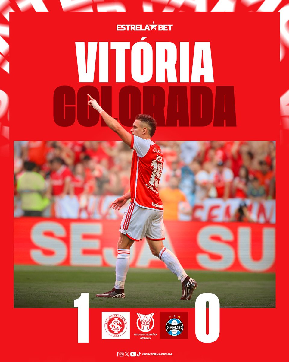 VITÓRIA DO CLUBE DO POVO DO RIO GRANDE DO SUL! 💥💥💥💥💥

COM GOL DE BORRÉ E ESPETÁCULO DOS MAIS DE 48 MIL COLORADOS E COLORADAS QUE LOTARAM O BEIRA-RIO, INTER VENCE O QUARTO GRE-NAL CONSECUTIVO E SOMA MAIS TRÊS NO BRASILEIRÃO. ⚽🇦🇹

TE AMO, MEU INTER! ❤️🤍❤️🤍❤️🤍