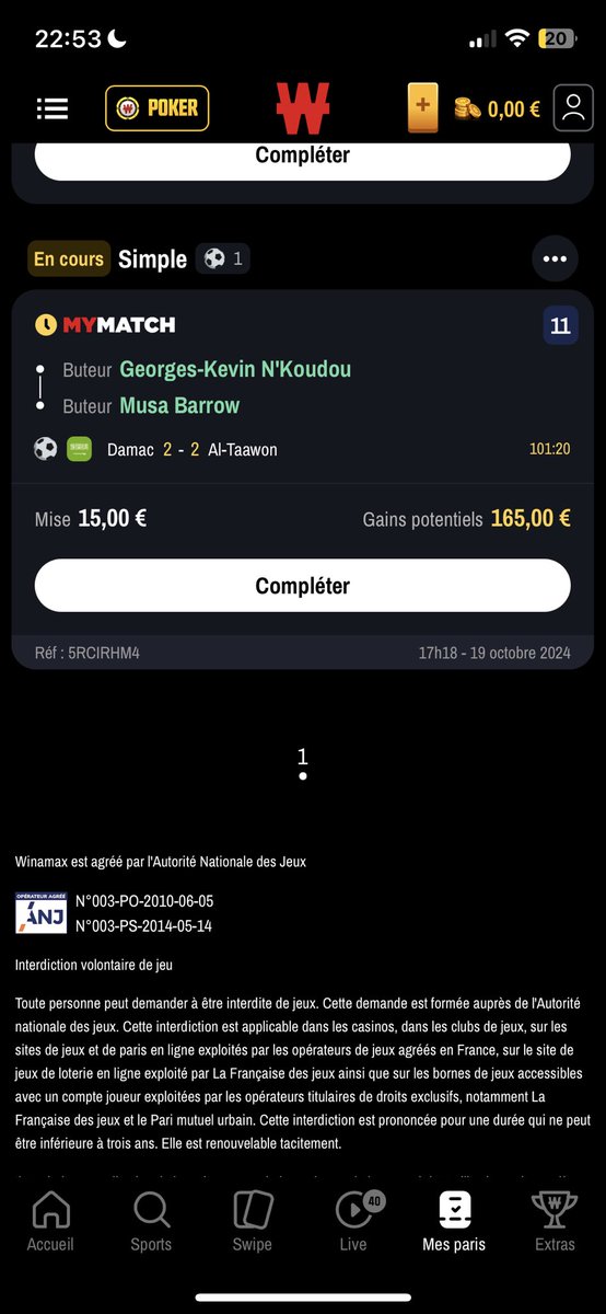 Bnf_224's tweet photo. Bonjour @WinamaxSport Jcroi j’ai un bug sur un pari gagnant sa a toujours pas payé https://t.co/azLjY0GS7r