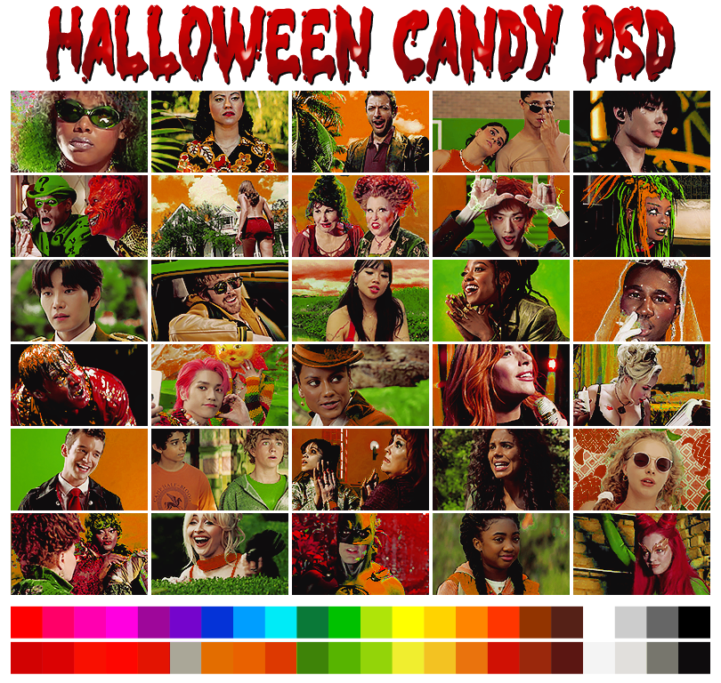 HALLOWEEN CANDY   ➠   a  FREE/PAY WHAT YOU WANT  coloring psd by #pinkinnards  🎃  with shades of greens, reds and oranges,  POC FRIENDLY.    CREDIT and RETWEETS are COMPULSORY! 
🎃 DOWNLOAD on GUMROAD (pinkinnards.gumroad.com/l/halloweencan…)