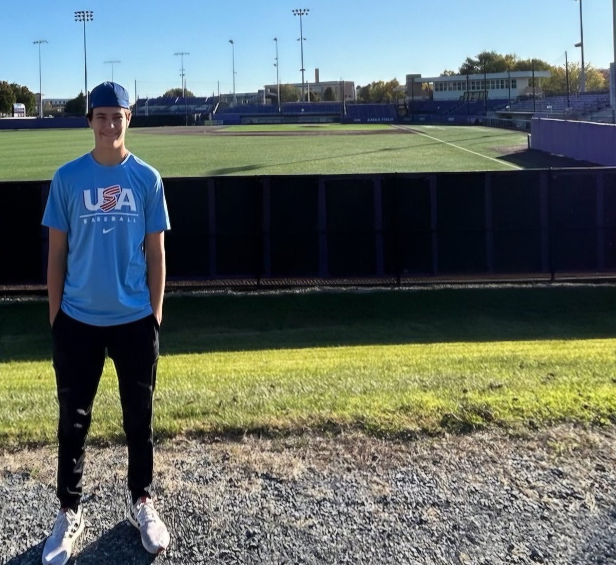 Jcwall09's tweet photo. @CoachIke19 @JMUBaseball Excited to attend the JMU Prospect camp tomorrow!  Already checking out beautiful Eagle Field. https://t.co/Pe0ariawPD