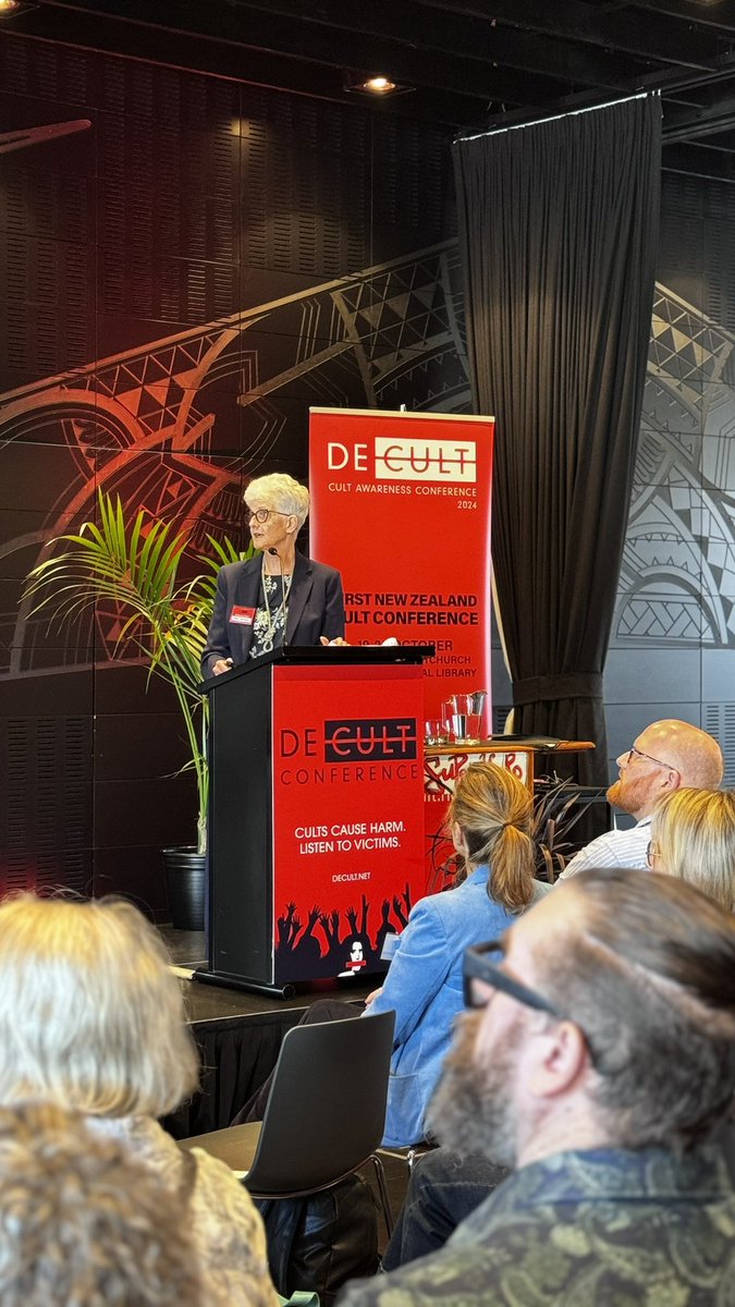 DECULT_NZ's tweet photo. “Shame is written right the way through the cult experience. Shame is induced in a cult. Guilt is induced in a cult.” 

Keynote and expert on #cultrecovery, Gillie Jenkinson, addresses the audience on day two of #DECULT2024.

#cultawareness #culthealing #NewZealand https://t.co/IldwySvEXl