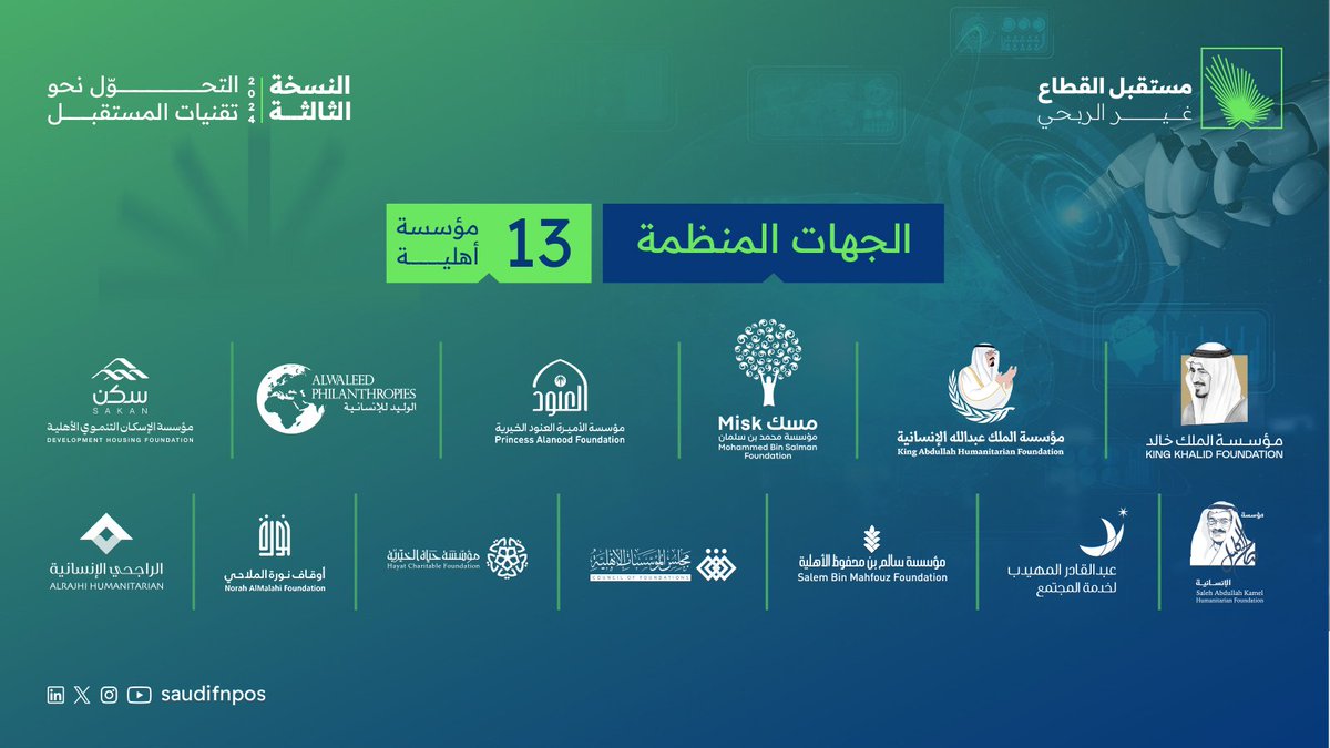 SAUDIFNPOS's tweet photo. كبرى المنظمات في القطاع غير الربحي، ينظمون الملتقى الأضخم #مستقبل_القطاع_غير_الربحي

للتسجيل:
https://t.co/RGcEZCD6OE https://t.co/vnm596gRXJ