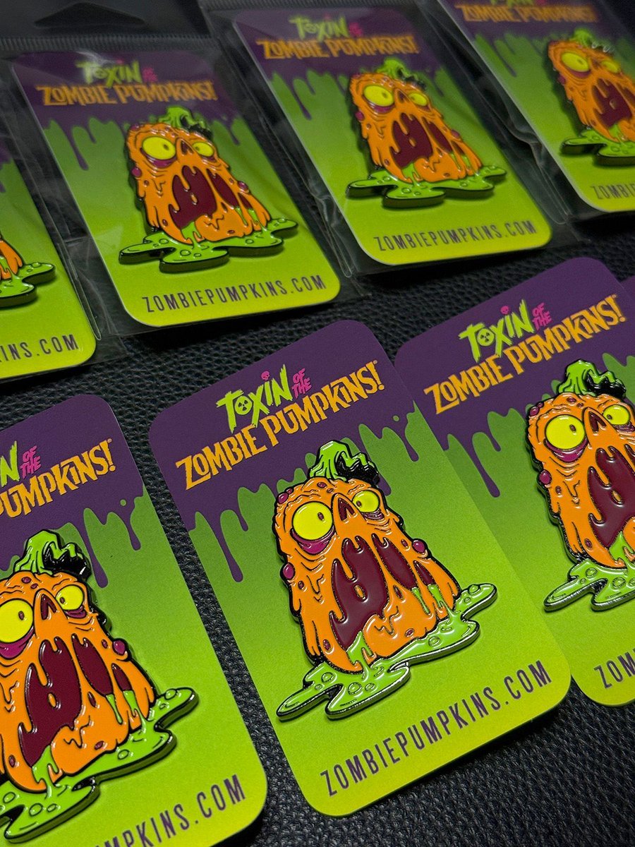ZombiePumpkins's tweet photo. Toxin of the Zombie Pumpkins enamel pins are backed and bagged, ready to slither and slosh out the door. If you're looking to add some toxic flair to your collection, this pin has you covered. Available at https://t.co/vZGHAoGvwv. ☢️ #ZombiePumpkins https://t.co/CIB7EjbFzY