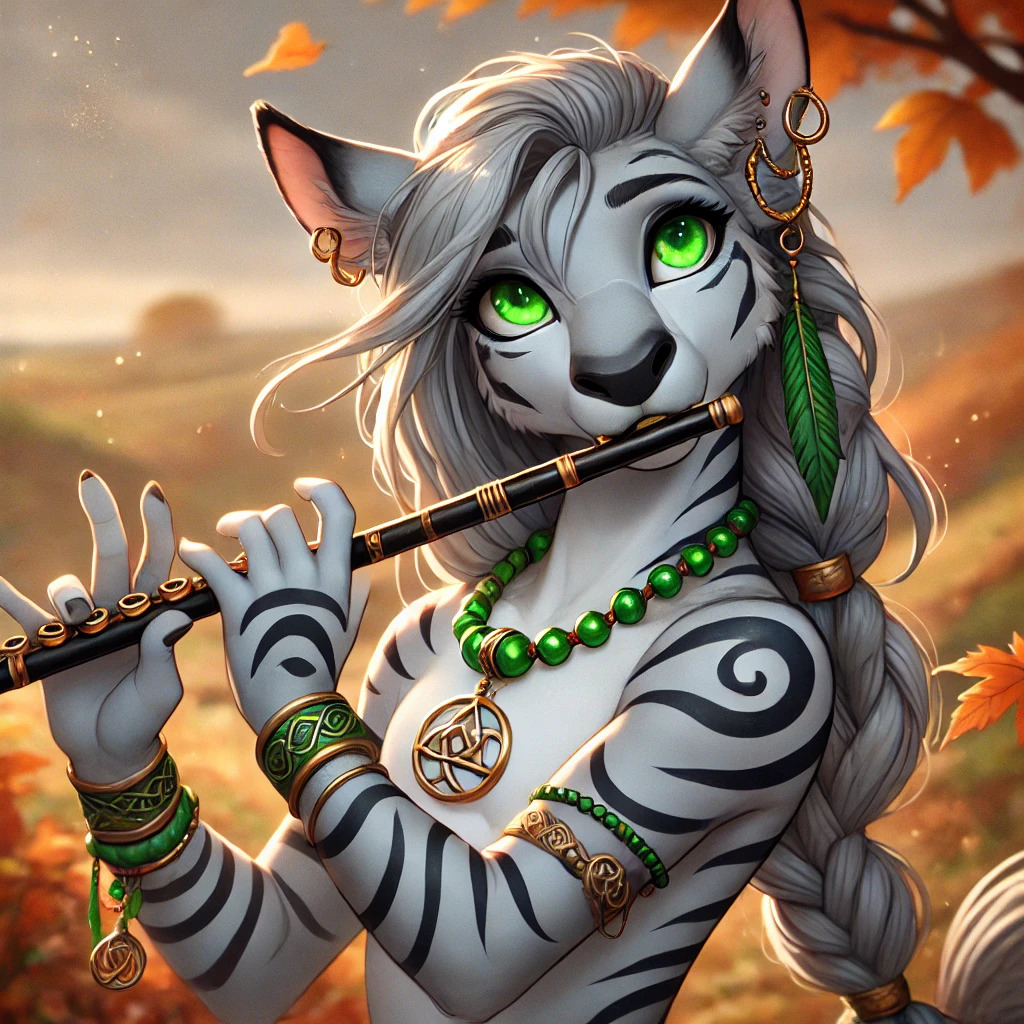 patrick_poe's tweet photo. I really love how Dall-E imagines my character ✨ just reading the story about them, ofc details are wrong but you can feel same vibes, tho ❤️ #furryart #furryAI #MusicMagic https://t.co/ORePbeGzZk