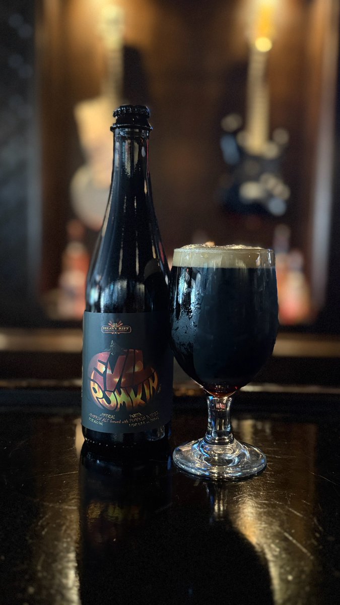 Evil Pumpkin Imperial Porter is back on tap and in bottles! This award-winning beer is brewed with graham crackers, brown sugar, organic pumpkin, and fall spices. Come and get it while you can because it won't last long! #PumpkinSpice #CraftBeer #heavyriffbrewing