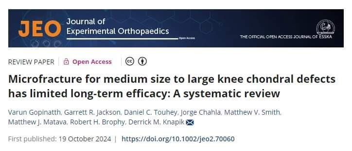 Varun Gopinatth (@vgopinatth) on Twitter photo Check out our SR evaluating long term outcomes of microfracture for knee chondral defects, in <a href="/JEO_journal/">JEO - Journal of Experimental Orthopaedics</a> !
<a href="/Grjackson_MD/">Garrett Jackson, MD</a> <a href="/jachahla/">Jorge Chahla, MD, PhD</a>
dx.doi.org/10.1002/jeo2.7… Check out our SR evaluating long term outcomes of microfracture for knee chondral defects, in <a href="/JEO_journal/">JEO - Journal of Experimental Orthopaedics</a> !
<a href="/Grjackson_MD/">Garrett Jackson, MD</a> <a href="/jachahla/">Jorge Chahla, MD, PhD</a>
dx.doi.org/10.1002/jeo2.7…
