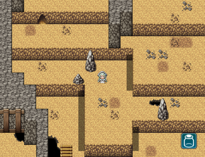 Ruphand 0.3.7-P3 is now in its planning phase. I have rough ideas for the sidequests it will add, but nothing screenshot-worthy yet.

So for #screenshotsaturday, here's a dungeon already in the game! Brill can hop down these short ledges.
#rpg #rpgmaker #indiedev #solodev