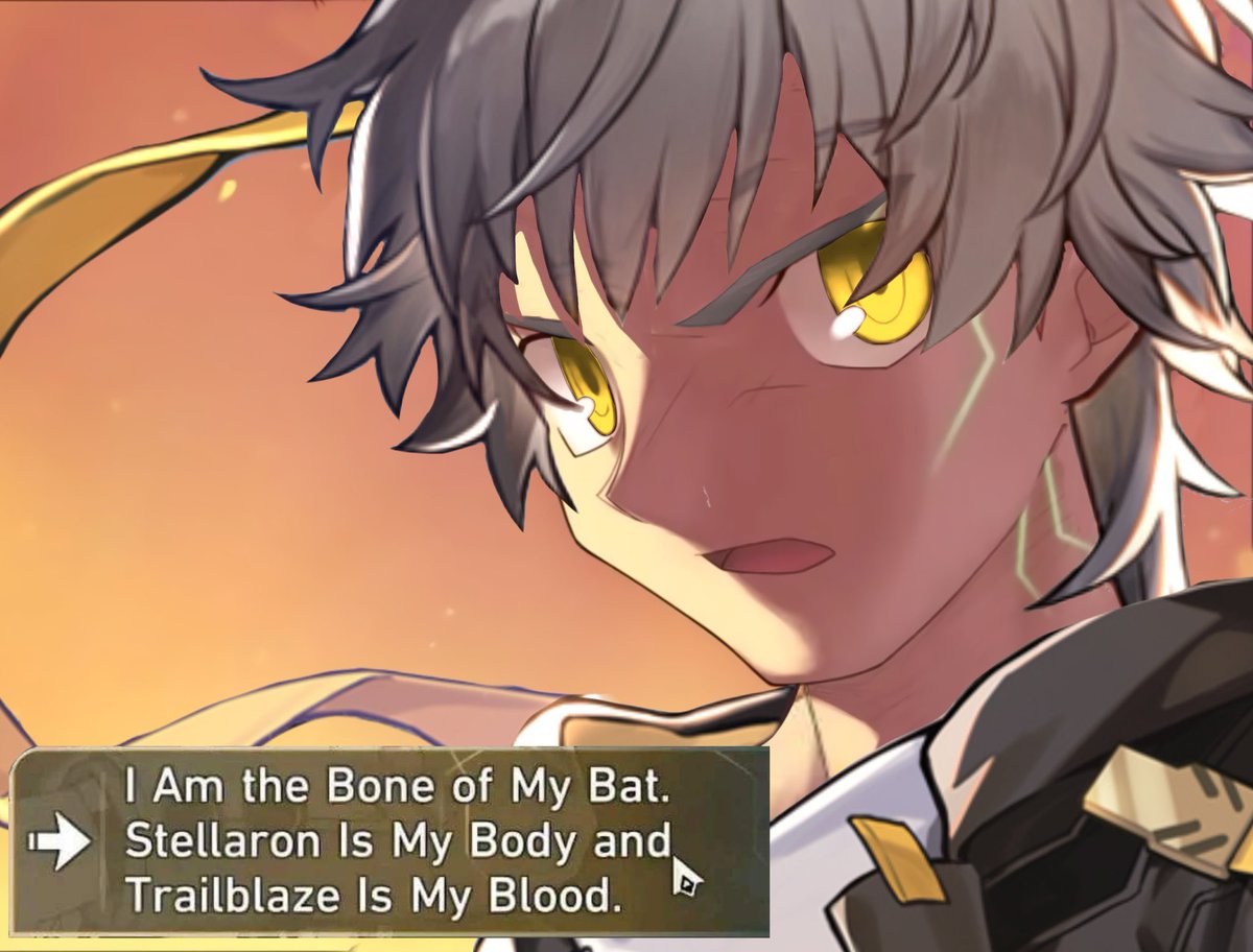 Kockexd's tweet image. #NewProfilePic 
I Am the bone of My Bat. 
Stellaron Is My Body
and Trailblaze Is My Blood. 
⚔️🏏
#ShirouDay 
#HonkaiStarRail