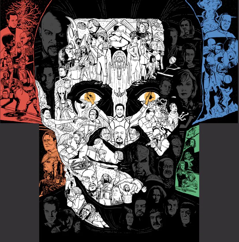 JJLendl's tweet photo. Here’s a better look at my 5 connecting covers for the upcoming #StarTrek Lore War comics, along with issue 1! The Lore face is formed by key events from the Star Trek and Defiant comics and is surrounded by key character moments from TNG, DS9 and VOY.🖖 #NYCC https://t.co/CodLaPpEtt