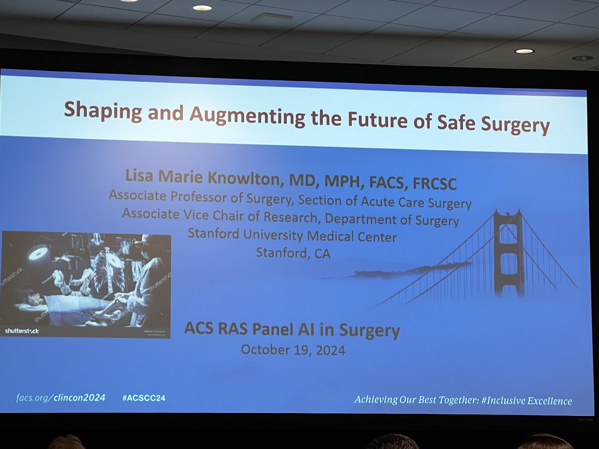 StanfordSurgery's tweet photo. Faculty panelist @lisamknowlton presents on AI during RAS Symposium at #ACSCC24 @OpNotes https://t.co/qWZvPitQRO