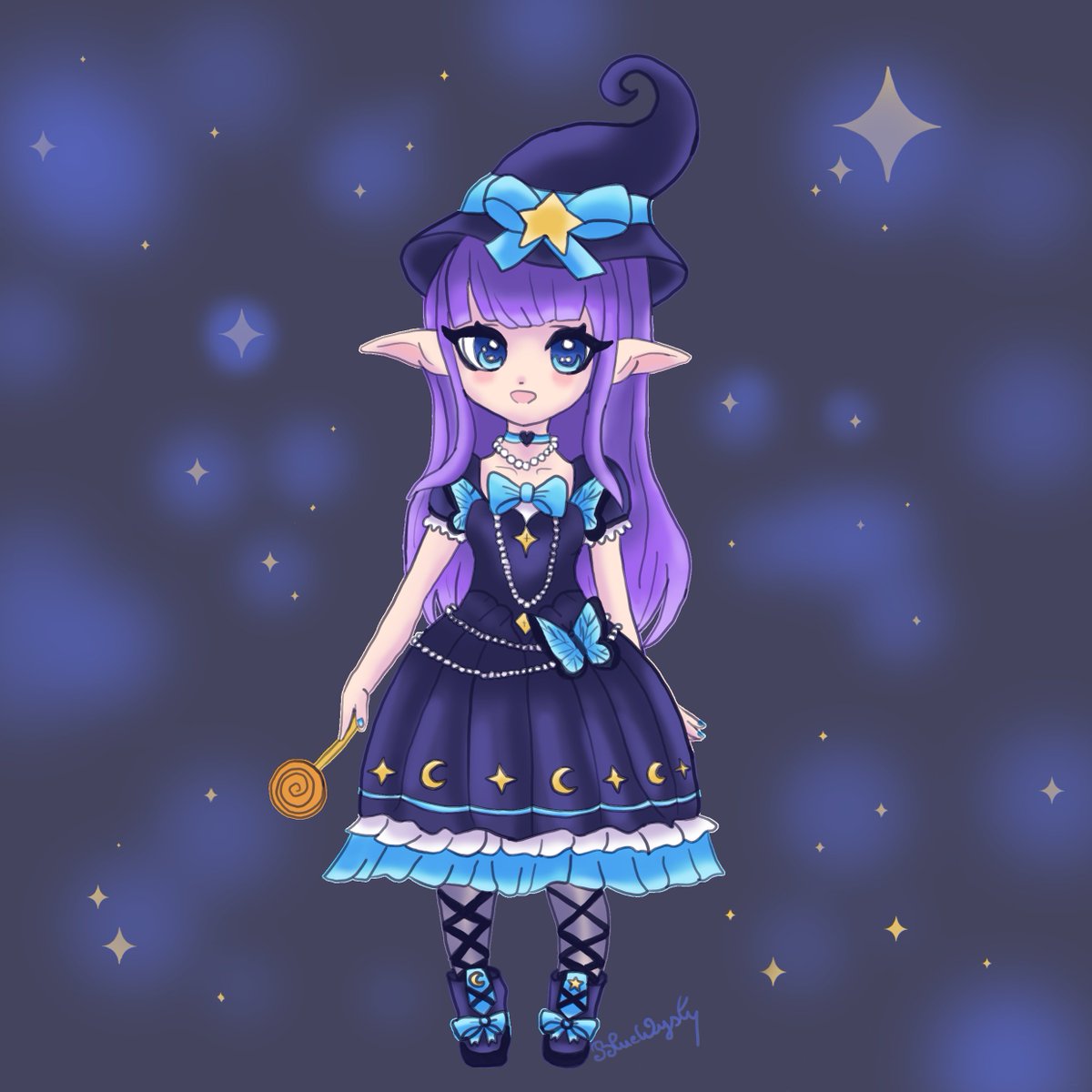 BlueWyst's tweet photo. Bluetober Day 9: Witch! 
I decided to draw an old OC of mine, a sweet and benevolent witch named Mia ❤️🎀
She loves butterflies, stargazing and gardening 🌷

Hope you guys like her! 🥰

#drawtober2024 #inktober2024 #witch https://t.co/Dafa5bbF8c