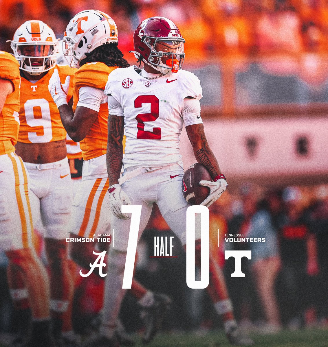 AlabamaFTBL's tweet photo. Halftime in Knoxville! https://t.co/kFU20jbI6L