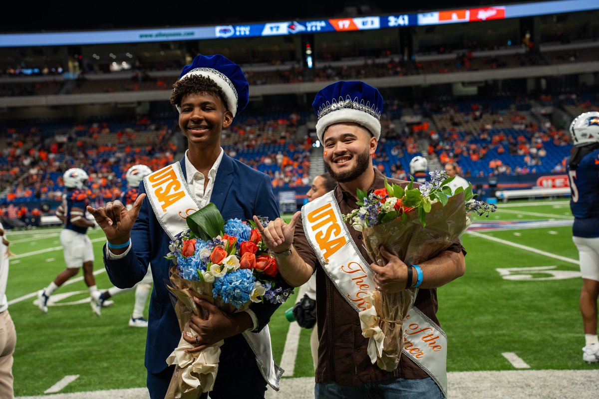 UTSA's tweet image. Meet your 2024-2025 Spirits of the Roadrunner: Russel Ogbor and Alessandro Espinoza 🧡💙

 #UTSA #LetsGo210 #BirdsUp