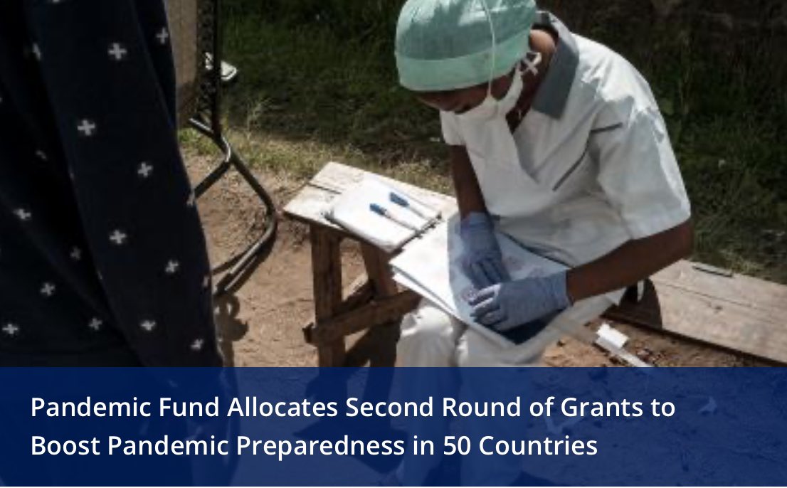 Pandemic_Fund's tweet photo. The Pandemic Fund Allocates Second Round of Grants to Boost Pandemic Preparedness in 50 Countries. 

“With this new round of investments, the Pandemic Fund has once again demonstrated its vital role to mobilize additional financing and promote international collaboration to make the world safer from pandemics.” - Pandemic Fund co-chairs @nsanzimanasabin and @ChatibBasri. 

Read the press release: https://t.co/WG9GXQH1Wt