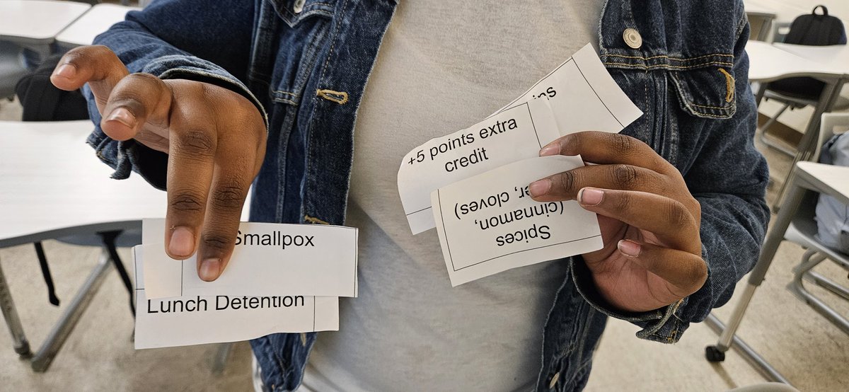 MrsMInman06's tweet photo. Ss participated in a trading simulation to learn about the Silk Road. No one actually got lunch detention but the +5pts coupons were popular! @RichlandTwo @BMSatRSD2 https://t.co/JF0McrWwlc