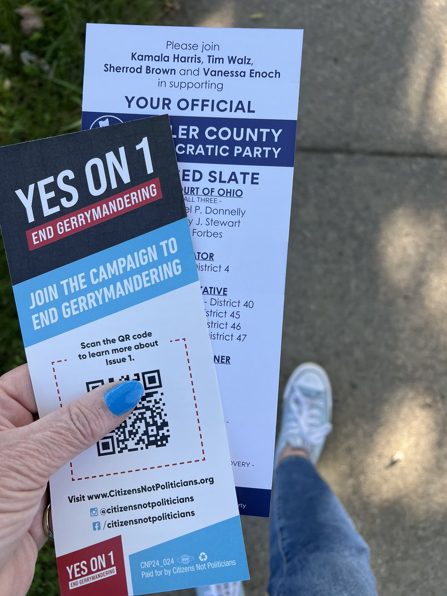 mandaschu's tweet photo. Spent the afternoon talking to voters. The only negative is that I wish Kamala favored a more comfortable shoe. And for whoever sees this... Early voting continues in Ohio. Every day from 10/21-11/3. Vote blue and YES on Issue 1 https://t.co/jPuUiZY9Nd
