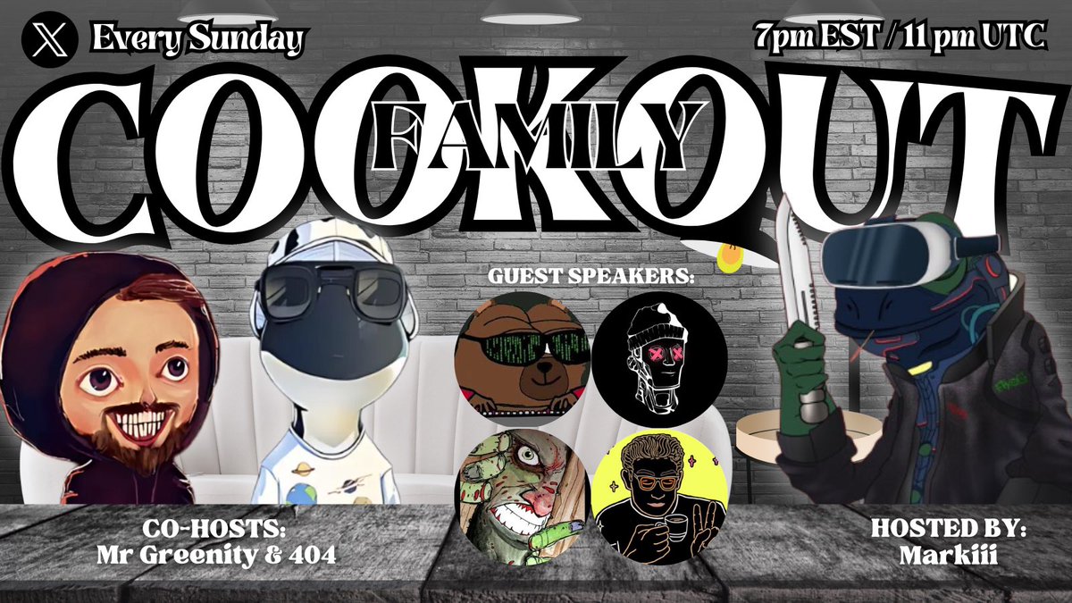 DiamondMarkiii's tweet photo. Family Cookout Ep.94 Sponsored By @OdinBotio 

Host:
@DiamondMarkiii 
Co-host:
@MrGreenity 
@_0x404_ 
Guest:
@BozoHYBRID 
@MOBCollective_ 
@zombSEIS 
@OutlinesSEI 

Come out, vibe out, alpha and giveaways! 

.1 sol to a lucky person who retweets this tweet.

Space link below 👇 https://t.co/3SrwgS3ysU