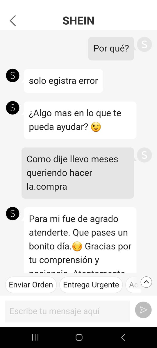 Lluviaglc's tweet photo. @SHEIN_Mexico Llevo un par de meses querer realizar una compra y marca error, ya cambie método de pago entre otras cosas y sus asistentes no resuelven y finalizan el chat, gracias por NO apoyar a los clientes! https://t.co/GKIMCLn2r0