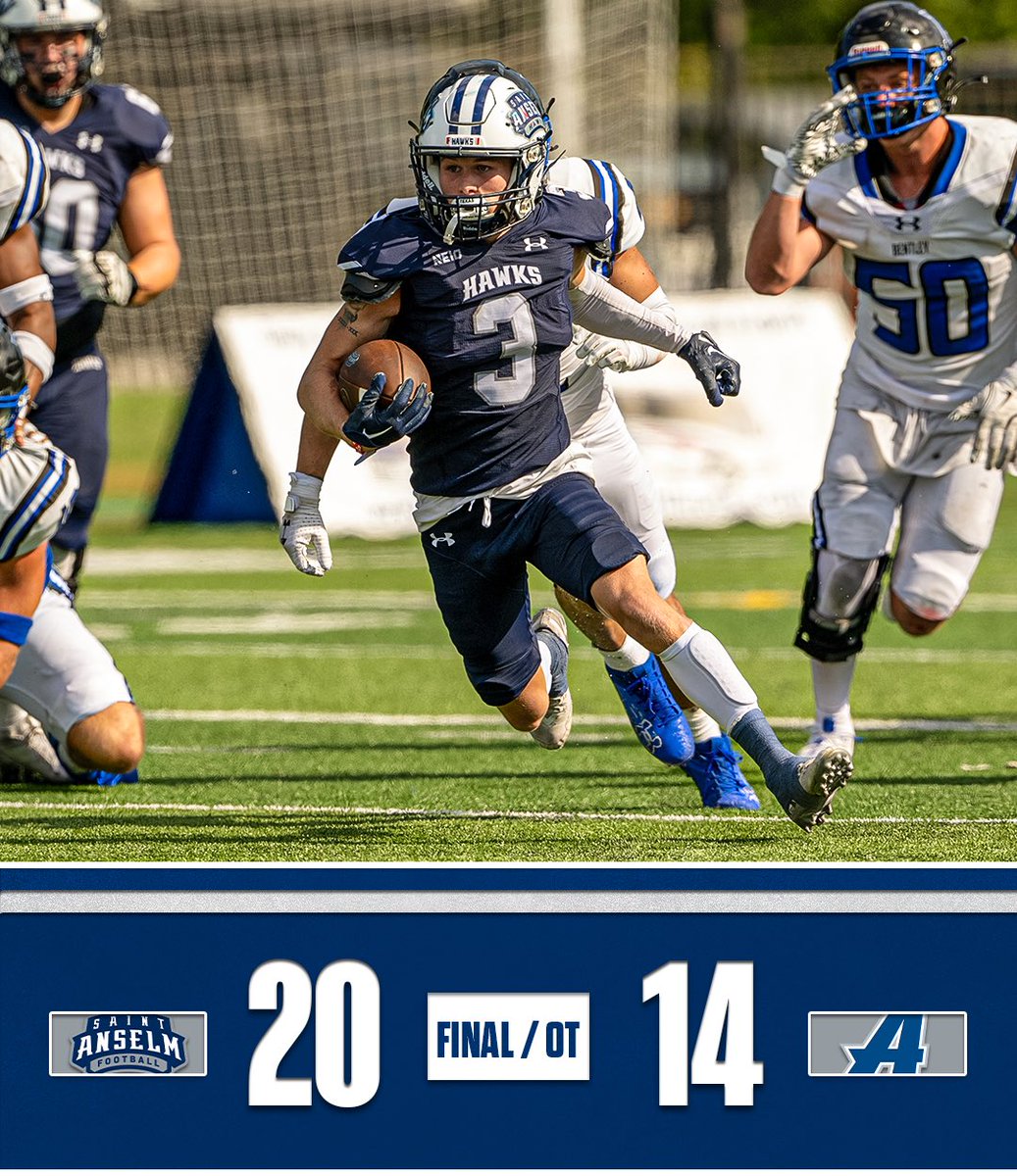 𝐒𝐀𝐓𝐔𝐑𝐃𝐀𝐘 𝐎𝐕𝐄𝐑𝐓𝐈𝐌𝐄 𝐖𝐈𝐍𝐍𝐄𝐑 🔥⛽️🏈

Blaine Burkhalter caught two touchdowns and the Hawks got back in the win column with a 20-14 win over Assumption! It is our first overtime win since 2014 👏

RECAP/BOX SCORE: saintanselmhawks.com/news/2024/10/1…

#BCM #HawksSoarHigher