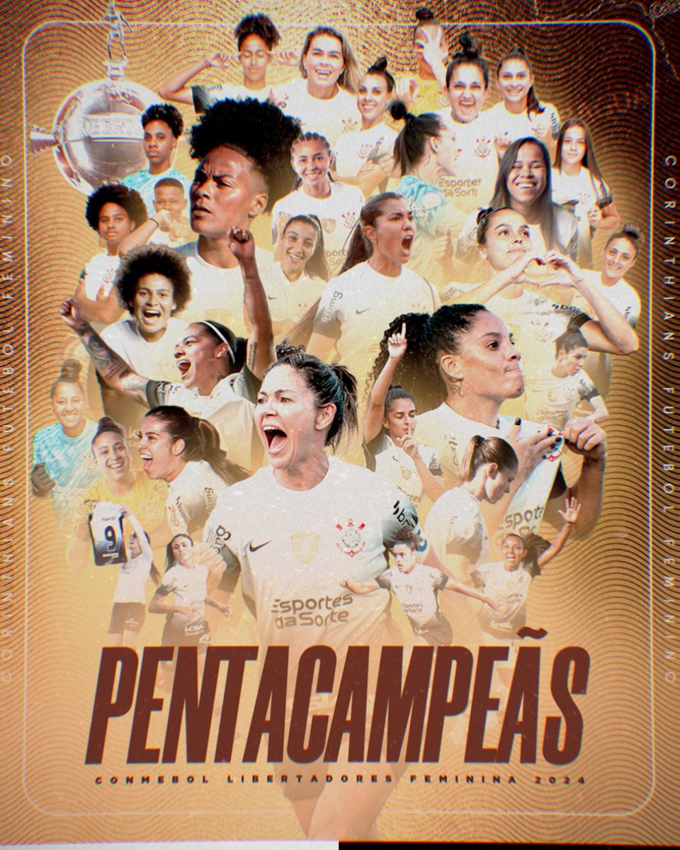 Corinthians's tweet photo. AS BRABA5 SÃO PENTACAMPEÃS DA CONMEBOL LIBERTADORES 2024! 🥇🏆

Jogamos com raça e com o coração, deixamos tudo dentro de campo e alcançamos mais uma marca histórica para o Timão! 🏴🏳️

AQUI É CORINTHIANS! ⭐⭐⭐⭐⭐

#RespeitaAsMinas
#VaiCorinthians https://t.co/gfrrAI5cpQ
