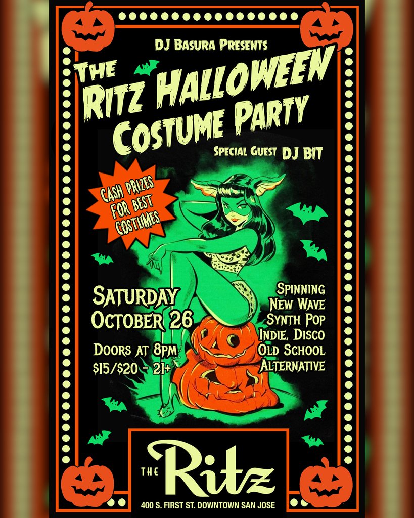 🎃 HALLOWEEN COSTUME PARTY 🎃
⁠
Next week! DJ Basura presents a haunting night of old school hits. Plus, a costume contest with cash prizes!⁠
⁠
Saturday // 10.26.24 // 8PM // 21+⁠
🎫 l8r.it/Itwj 🎫⁠
⁠
🏷️: #halloweenparty #costumeparty <a href="/djbasura/">Depress Mode</a> #theritzsj