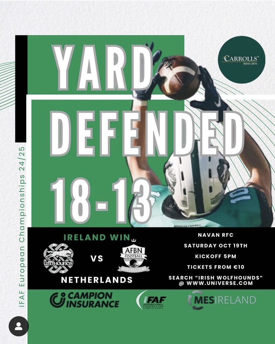 I'm so unbelievably proud of all the players,coaches, and staff.

<a href="/WolfhoundsAFI/">Irish Wolfhounds American Football</a> first IFAF Euros win. LFG. On the Turkey in 2 weeks' time. 

Everyone on the <a href="/a_f_ireland/">American Football Ireland</a> board are fully committed to seeing this team grow and flourish. Like all the Wolfhound Teams

What a WIN 🐺