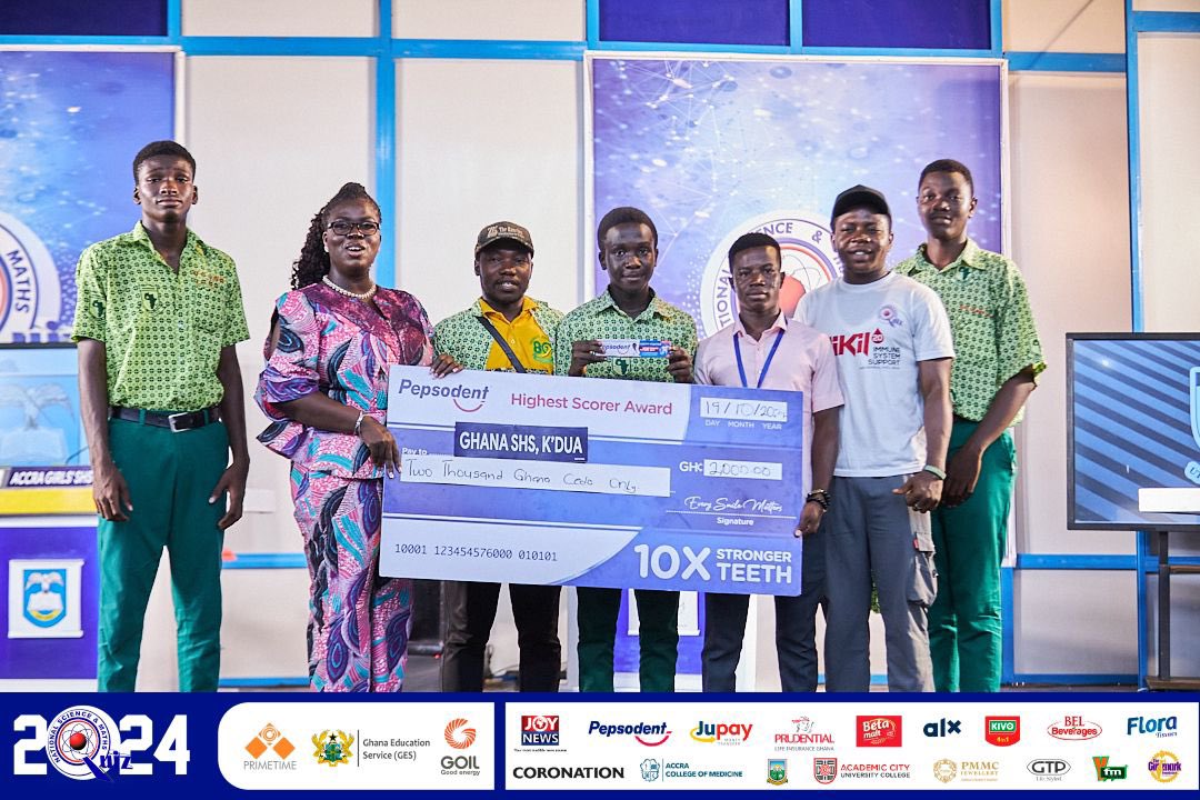 CNC Auditorium: 

Ghana SHS, Koforidua with 58 points at end of their contest emerged as the highest scorer of the day.

Congratulations on receiving the <a href="/Pepsodent_ghana/">Pepsodent Ghana</a> Highest Scorer Award.

#NSMQOneEighth #NSMQ2024 #Primetime