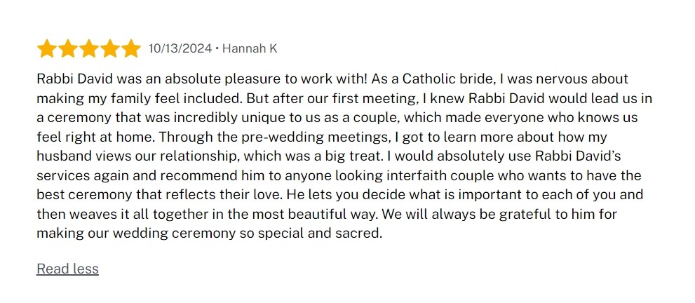 InFaithWedRabbi's tweet photo. #interfaith #Wedding Check out Hannah's review on @theknot ! @ https://t.co/mMKbZJ9mK3 https://t.co/aRrjNOhtpM