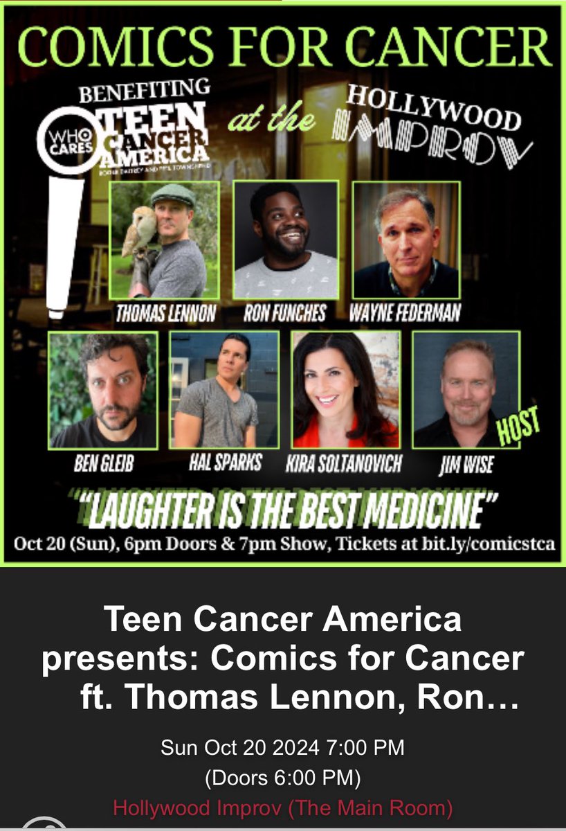 Im performing at 2 shows this Sunday the 20th of Oct. - 5pm “New Faces” at Flappers in Burbank. And then at 7pm a benefit for Teen Cancer at Hollywood Improv.