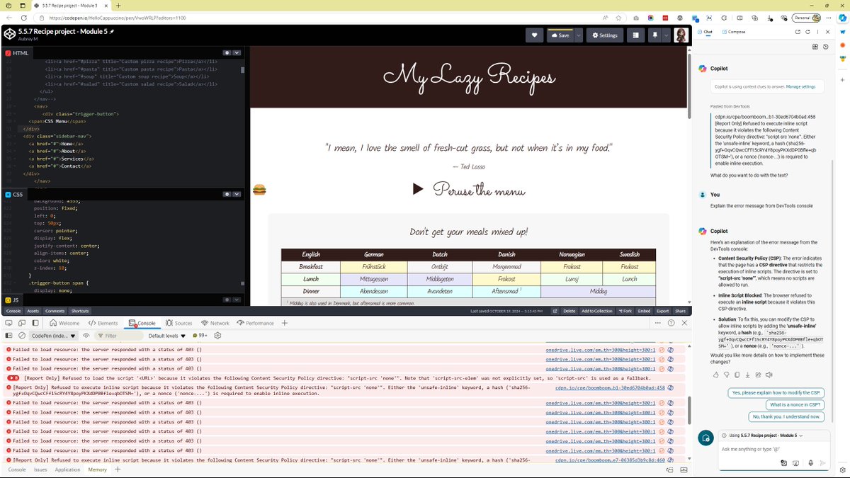 Just discovered in <a href="/MicrosoftEdge/">Microsoft Edge</a> there's a @MSFTCopilot button next to each line in the DevTools console that you can use to have Copilot explain an error in Edge Sidebar. I'm new to debugging script errors and don't know how accurate the AI is, but this is pretty darn cool!