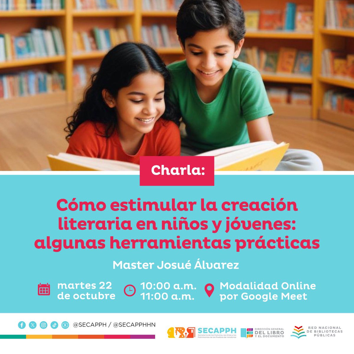 SECAPPH's tweet photo. ✍️✨Te invitamos a la charla “Cómo estimular la creación literaria en niños y jóvenes: algunas herramientas prácticas”.
🗓️ Martes 22 de octubre
⏰ 10:00 a.m. - 11:00 a.m.
📍 Google Meet
🔗 Inscripción aquí: https://t.co/w3Iu7P4eYY
#SECAPPH #RBPH https://t.co/wzrKA59qrg
