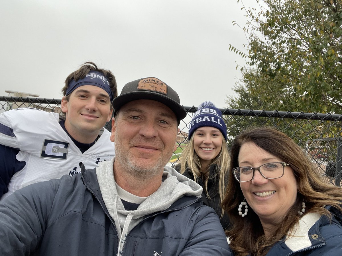 jonathan_foster's tweet photo. Got the W. Few TDs. O-line is the coolest. Got out of Alamosa without 14 stitches (like we got  last time here). Big game next week. I’ve always thought that football was the most important of the lesser important things in life. Go digs. @MinesFootball https://t.co/dM5xjAAwms