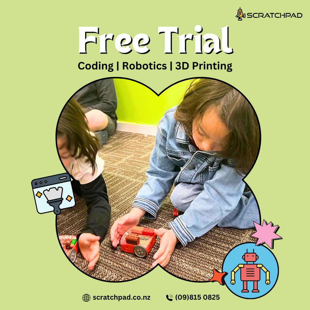 scratchpadnz's tweet photo. Get started with our 𝐅𝐑𝐄𝐄 TRIAL at our centres are located in St. Lukes, Botany, Albany, Stonefields, Royal Oak, Henderson, Silverdale &amp; Papanui. Bring your kids along for a free workshop on coding and robotics where they get to build their first program!

REGISTER for this e https://t.co/p1G7PG99xy