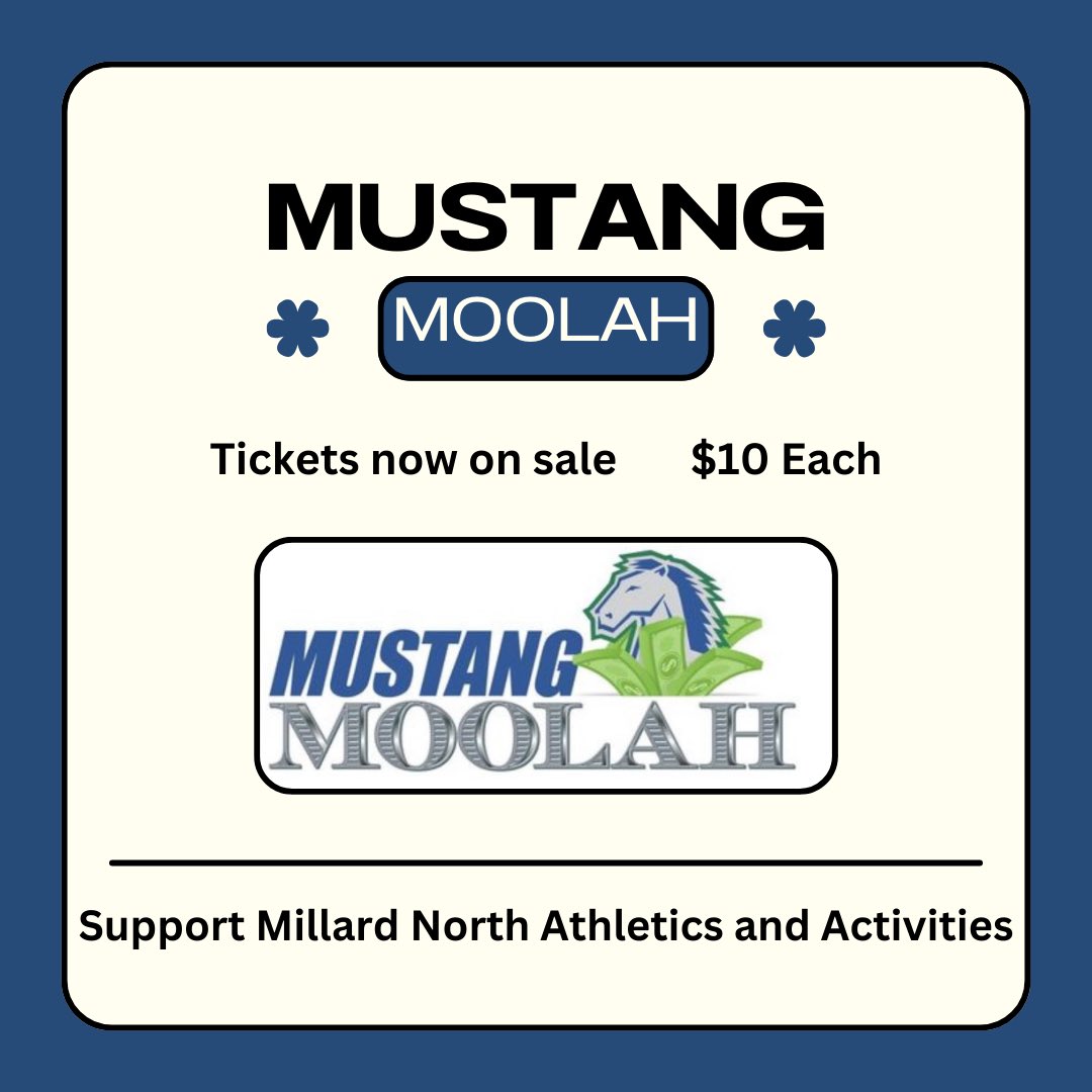 mnhsforensics's tweet photo. Millard North Forensics is selling Mustang Moolah tickets! If you are interested in supporting the team or winning a cash prize, contact a MN Forensics team member! https://t.co/IugYql0qRO